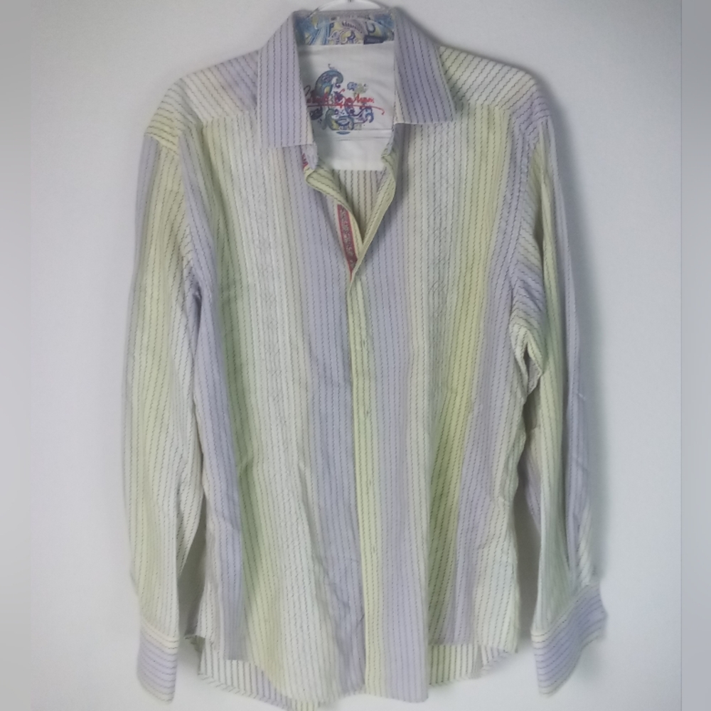 Robert Graham Striped Button Up Men's Shirt Embroidered Zig Zag Paisley Size L